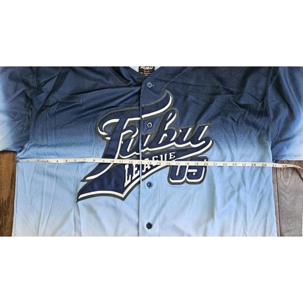 VTG FUBU League 05 Mens Sz XXL Blue Ombre Button Up Shirt Sport Collection - Picture 5 of 11